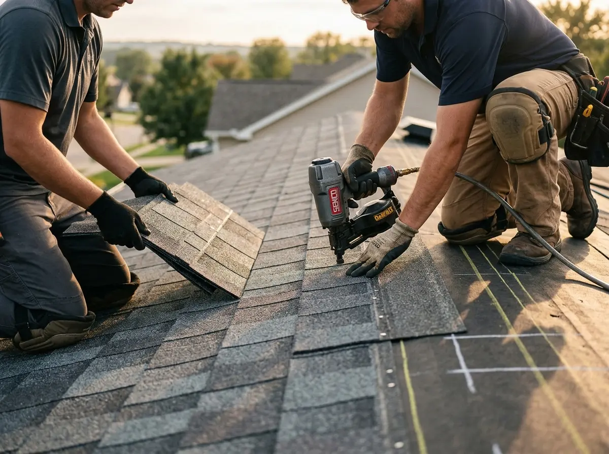 Professional roofer working on a residential roof in Sebastian